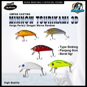 Umpan Tsurikami Minnow 3D Fishing Lure Sinking Warna Random  5Cm