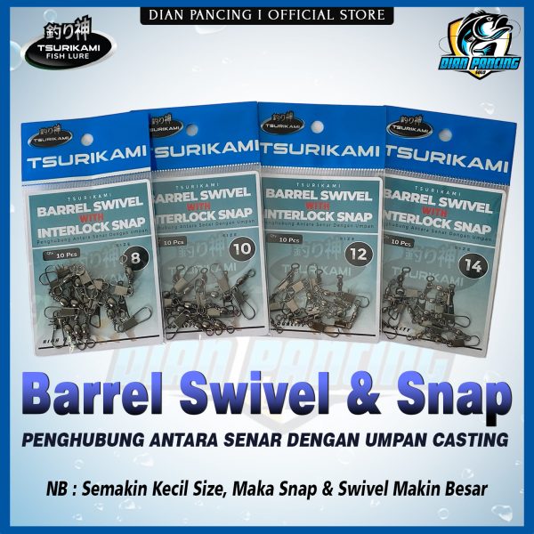 Barrel Swivel With Snap Tsurikami Penghubung Senar dengan Umpan Casting