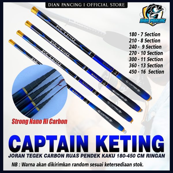 Joran Tegek Captain KETING Ros Pendek Carbon Pole Strong Nano Hi Carbon Action Medium Hard pancing
