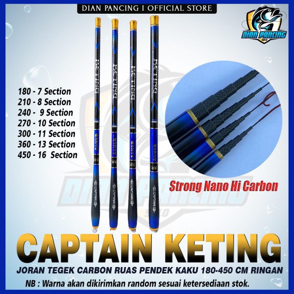 Joran Tegek Captain KETING Ros Pendek Carbon Pole Strong Nano Hi Carbon Action Medium Hard pancing - Gambar 2
